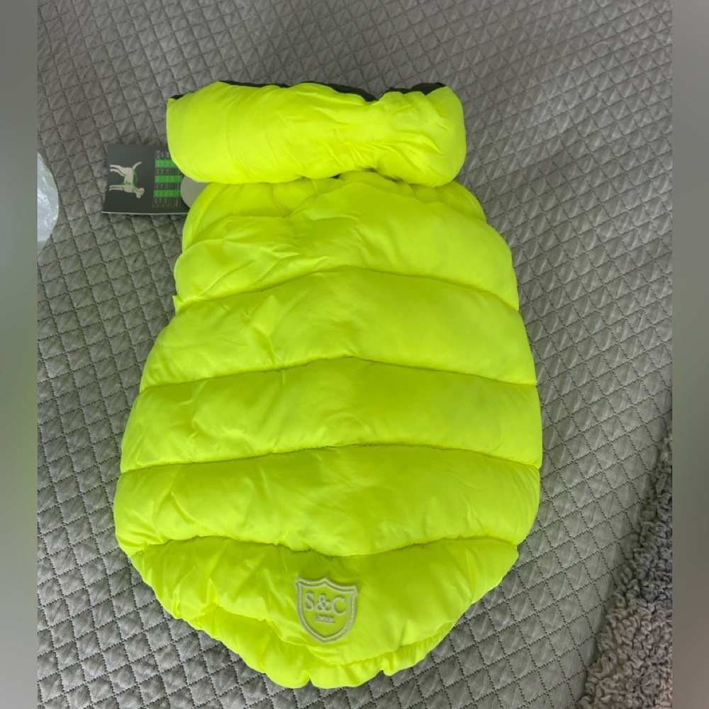 Reversible, S&C Neon Yellow Puffer Dog Jacket